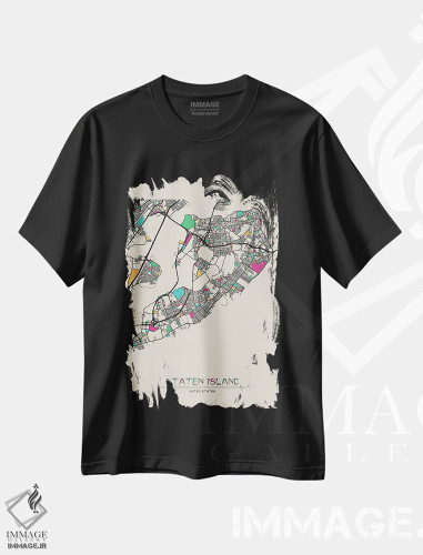 تیشرت طرح دار نقشهٔ استاتن آیلند، نیویورک، هنر دیجیتال اثر آیشه دنیز آکِرمان | فروشگاه ایماژ