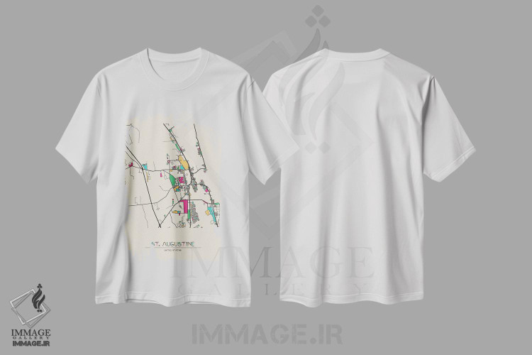 تیشرت طرح دار نقشهٔ سن آگوستین، فلوریدا، هنر دیجیتال اثر آیشه دنیز آکِرمان | فروشگاه ایماژ