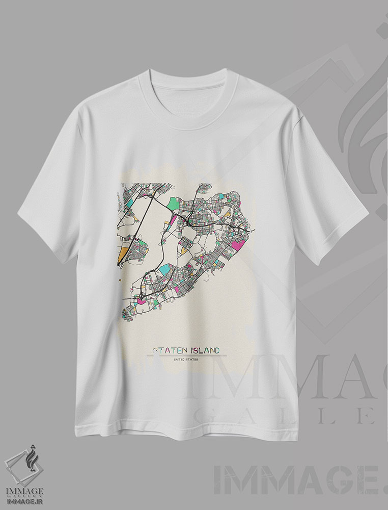 تیشرت طرح دار نقشهٔ استاتن آیلند، نیویورک، هنر دیجیتال اثر آیشه دنیز آکِرمان | immage.ir