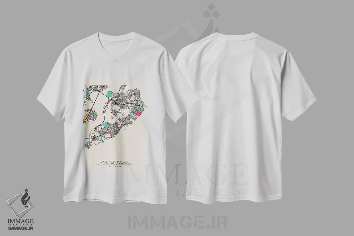تیشرت طرح دار نقشهٔ استاتن آیلند، نیویورک، هنر دیجیتال اثر آیشه دنیز آکِرمان | immage.ir