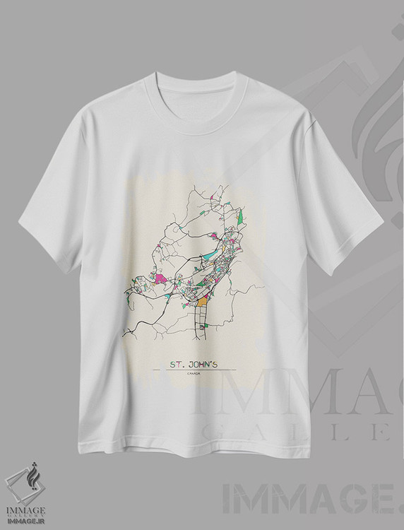 تیشرت طرح دار نقشهٔ سنت جانز، کانادا، هنر دیجیتال اثر آیشه دنیز آکِرمان | فروشگاه ایماژ