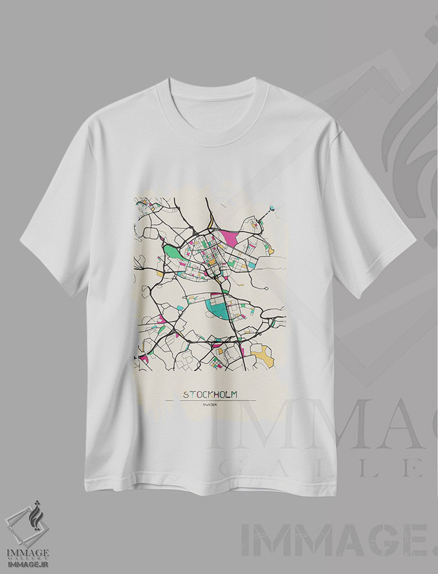 تیشرت طرح دار نقشهٔ استکهلم، سوئد، هنر دیجیتال اثر آیشه دنیز آکِرمان | فروشگاه ایماژ