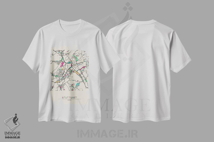 تیشرت طرح دار نقشهٔ اشتوتگارت، آلمان، هنر دیجیتال اثر آیشه دنیز آکِرمان | فروشگاه ایماژ