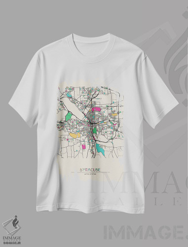 تیشرت طرح دار نقشهٔ سیراکوس، نیویورک، هنر دیجیتال اثر آیشه دنیز آکِرمان | فروشگاه ایماژ