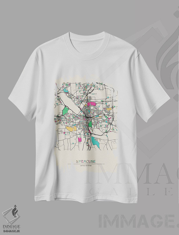 تیشرت طرح دار نقشهٔ سیراکوس، نیویورک، هنر دیجیتال اثر آیشه دنیز آکِرمان | فروشگاه ایماژ