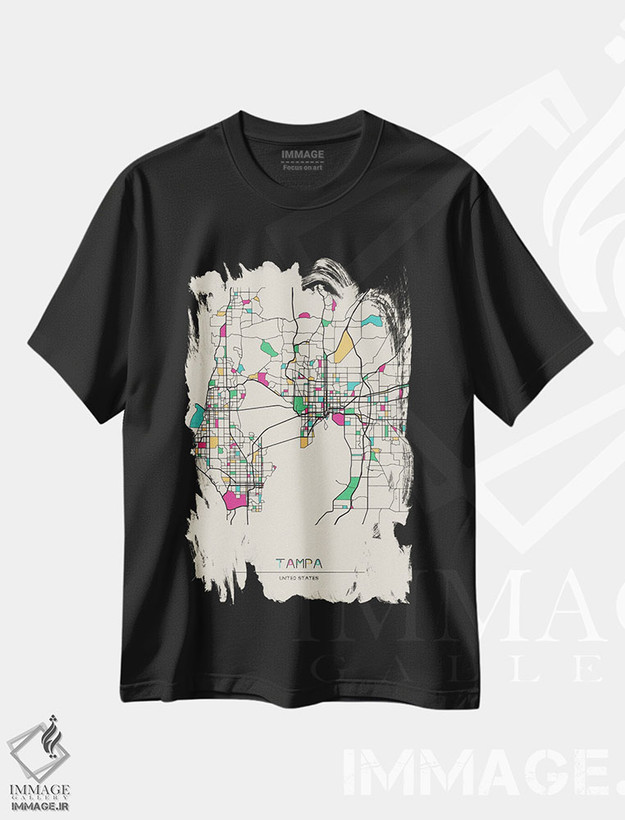 تیشرت طرح دار نقشهٔ تمپا، فلوریدا، هنر دیجیتال اثر آیشه دنیز آکِرمان | فروشگاه ایماژ