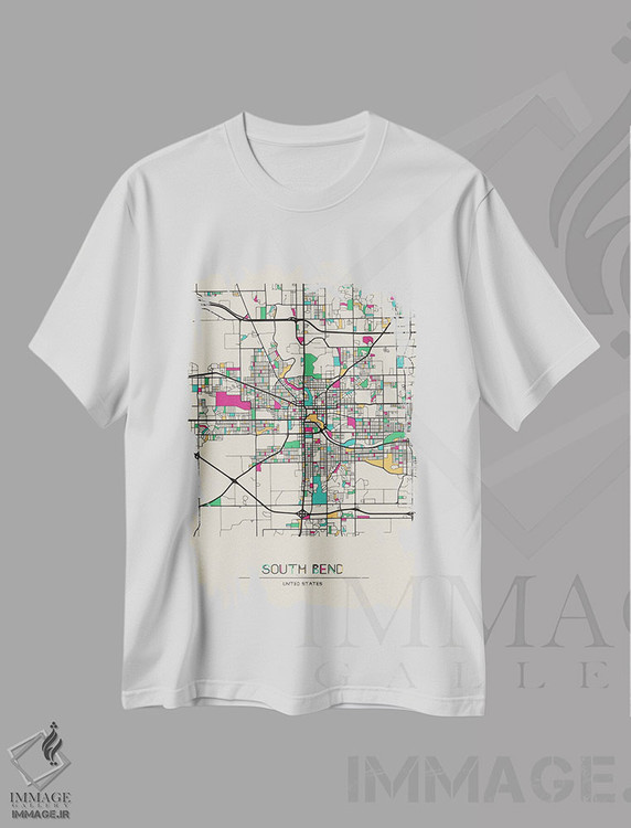 تیشرت طرح دار نقشهٔ ساوث بند، ایندیانا، هنر دیجیتال اثر آیشه دنیز آکِرمان | immage.ir