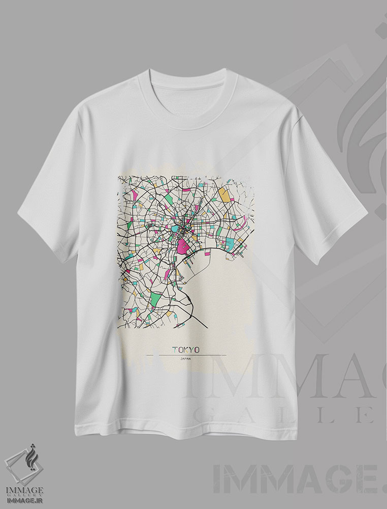 تیشرت طرح دار نقشهٔ توکیو، ژاپن، هنر دیجیتال اثر آیشه دنیز آکِرمان | immage.ir