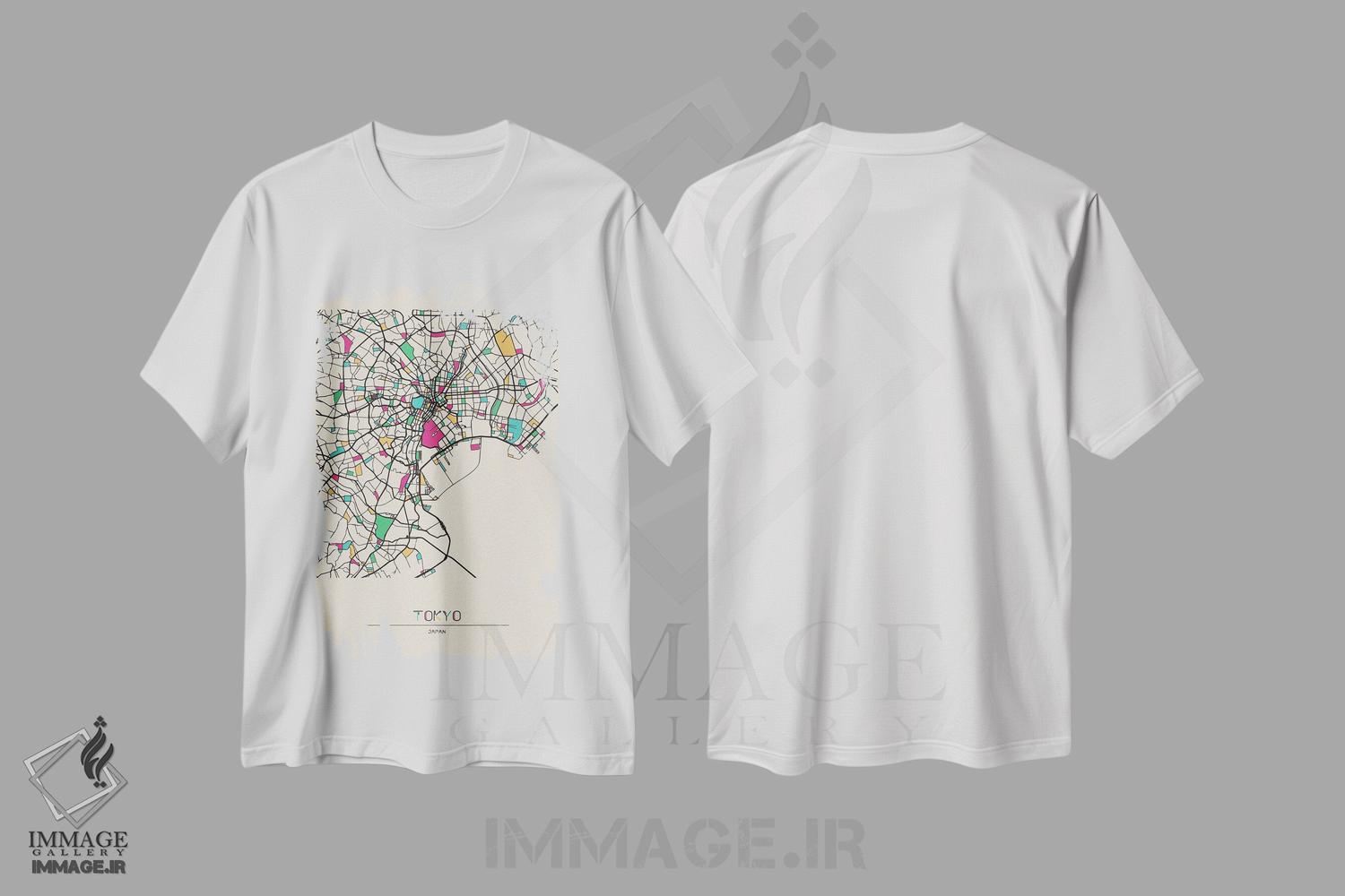 تیشرت طرح دار نقشهٔ توکیو، ژاپن، هنر دیجیتال اثر آیشه دنیز آکِرمان | immage.ir