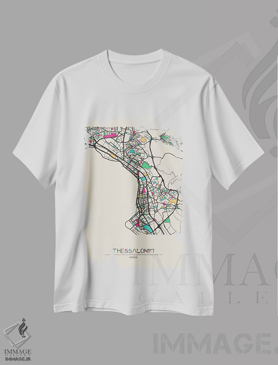 تیشرت طرح دار نقشهٔ تسالونیکی، یونان، هنر دیجیتال اثر آیشه دنیز آکِرمان | فروشگاه ایماژ