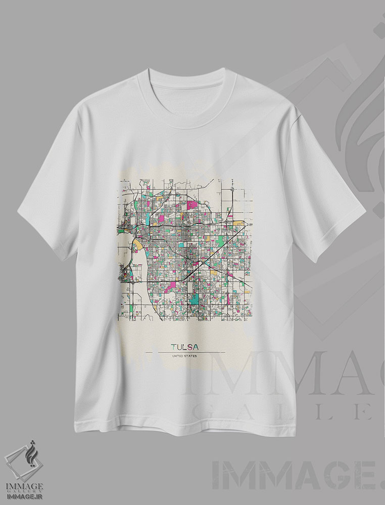 تیشرت طرح دار نقشهٔ تالسا، اوکلاهما، هنر دیجیتال اثر آیشه دنیز آکِرمان | فروشگاه ایماژ