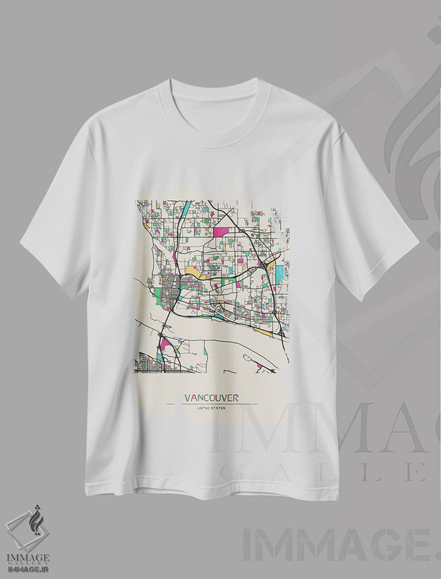 تیشرت طرح دار نقشهٔ ونکوور، واشینگتن، هنر دیجیتال اثر آیشه دنیز آکِرمان | فروشگاه ایماژ