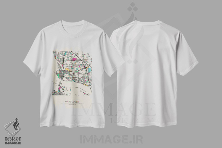 تیشرت طرح دار نقشهٔ ونکوور، واشینگتن، هنر دیجیتال اثر آیشه دنیز آکِرمان | فروشگاه ایماژ