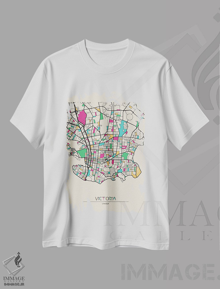 تیشرت طرح دار نقشهٔ ویکتوریا، بریتیش کلمبیا، هنر دیجیتال اثر آیشه دنیز آکِرمان | فروشگاه ایماژ