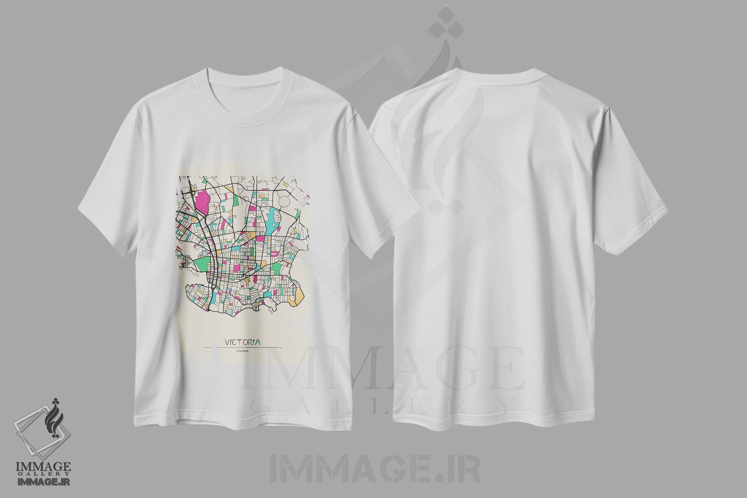 تیشرت طرح دار نقشهٔ ویکتوریا، بریتیش کلمبیا، هنر دیجیتال اثر آیشه دنیز آکِرمان | فروشگاه ایماژ