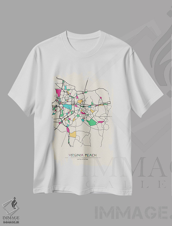 تیشرت طرح دار نقشهٔ ویرجینیا بیچ، ویرجینیا، هنر دیجیتال اثر آیشه دنیز آکِرمان | فروشگاه ایماژ
