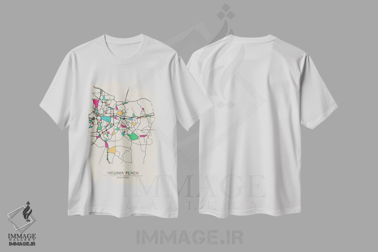 تیشرت طرح دار نقشهٔ ویرجینیا بیچ، ویرجینیا، هنر دیجیتال اثر آیشه دنیز آکِرمان | فروشگاه ایماژ