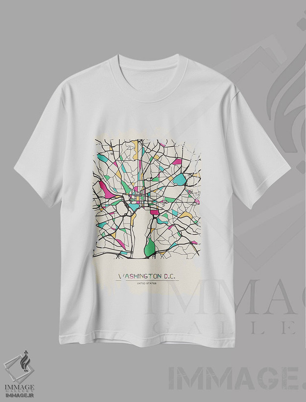 تیشرت طرح دار نقشهٔ واشینگتن دی سی، آمریکا، هنر دیجیتال اثر آیشه دنیز آکِرمان | فروشگاه ایماژ