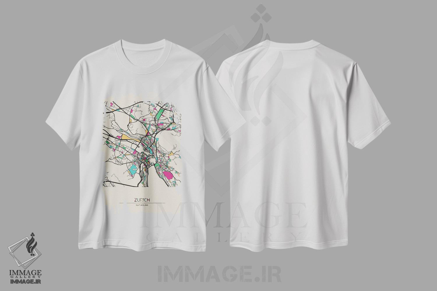 تیشرت طرح دار نقشهٔ زوریخ، سوئیس، هنر دیجیتال اثر آیشه دنیز آکِرمان | فروشگاه ایماژ