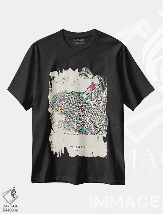 تیشرت طرح دار نقشهٔ آسیسیون، پاراگوئه، هنر دیجیتال اثر آیشه دنیز آکِرمان | فروشگاه ایماژ