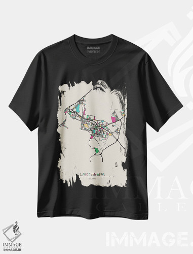 تیشرت طرح دار نقشهٔ کارتاهنا، کلمبیا، هنر دیجیتال اثر آیشه دنیز آکِرمان | فروشگاه ایماژ