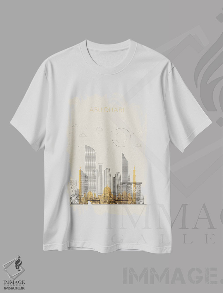 تیشرت طرح دار نمای شهری ابوظبی، امارات متحده عربی، هنر دیجیتال اثر آیشه دنیز آکِرمان | immage.ir