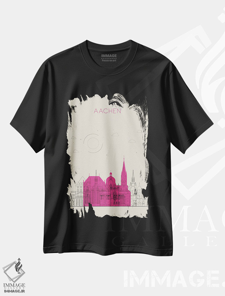 تیشرت طرح دار نمای شهری آخن، آلمان، هنر دیجیتال اثر آیشه دنیز آکِرمان | فروشگاه ایماژ