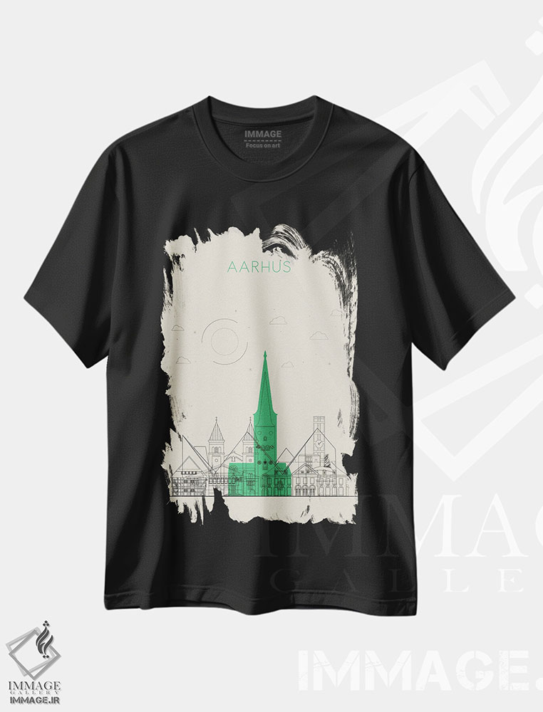 تیشرت طرح دار نمای شهری آرهوس، دانمارک، هنر دیجیتال اثر آیشه دنیز آکِرمان | فروشگاه ایماژ