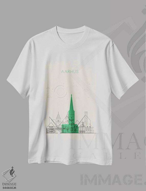 تیشرت طرح دار نمای شهری آرهوس، دانمارک، هنر دیجیتال اثر آیشه دنیز آکِرمان | immage.ir