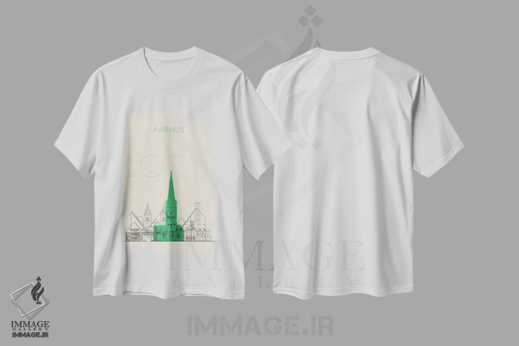 تیشرت طرح دار نمای شهری آرهوس، دانمارک، هنر دیجیتال اثر آیشه دنیز آکِرمان | immage.ir