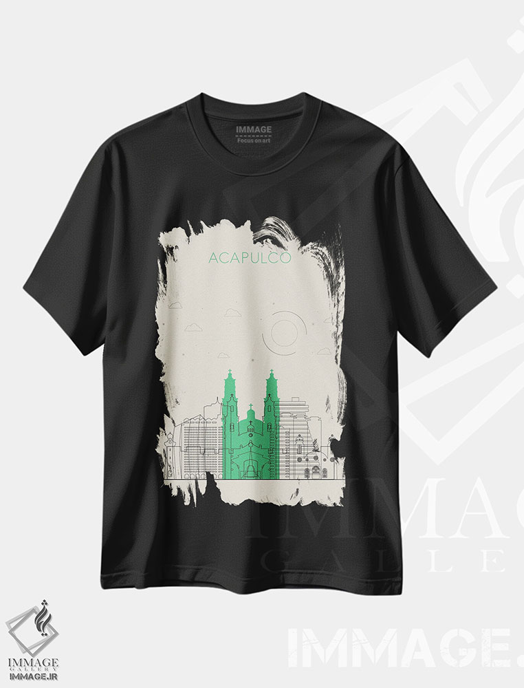 تیشرت طرح دار نمای شهری آکاپولکو، مکزیک، هنر دیجیتال اثر آیشه دنیز آکِرمان | فروشگاه ایماژ