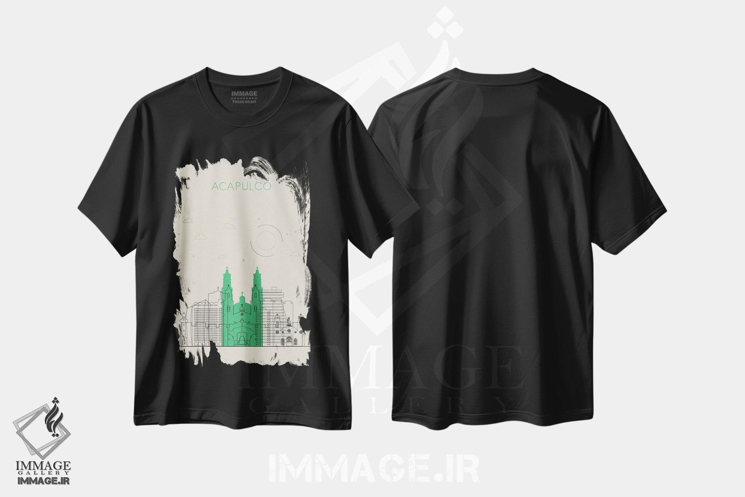تیشرت طرح دار نمای شهری آکاپولکو، مکزیک، هنر دیجیتال اثر آیشه دنیز آکِرمان | فروشگاه ایماژ