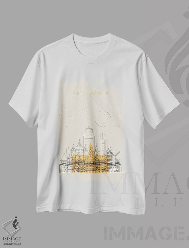 تیشرت طرح دار نمای شهری آمستردام، هلند، هنر دیجیتال اثر آیشه دنیز آکِرمان | immage.ir