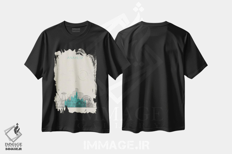 تیشرت طرح دار نمای شهری آناهیم، کالیفرنیا، هنر دیجیتال اثر آیشه دنیز آکِرمان | فروشگاه ایماژ