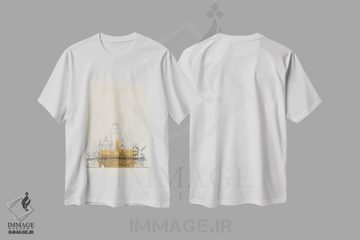 تیشرت طرح دار نمای شهری آمستردام، هلند، هنر دیجیتال اثر آیشه دنیز آکِرمان | immage.ir