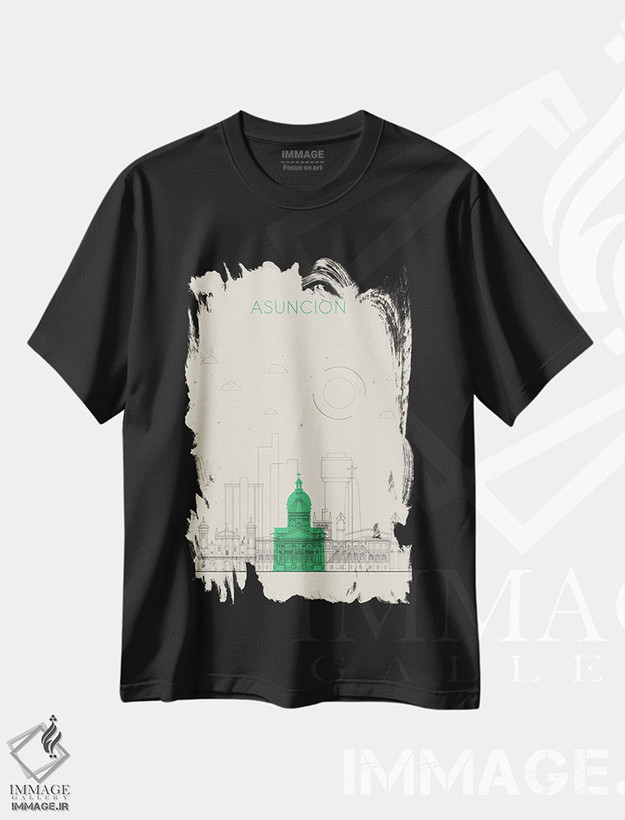 تیشرت طرح دار نمای شهری آسیسیون، پاراگوئه، هنر دیجیتال اثر آیشه دنیز آکِرمان | فروشگاه ایماژ