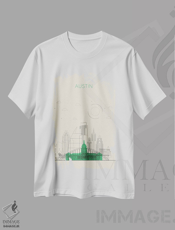 تیشرت طرح دار نمای شهری آستین، تگزاس، هنر دیجیتال اثر آیشه دنیز آکِرمان | immage.ir