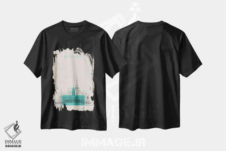 تیشرت طرح دار نمای شهری اوکلند، نیوزیلند، هنر دیجیتال اثر آیشه دنیز آکِرمان | فروشگاه ایماژ