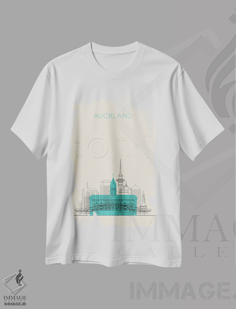 تیشرت طرح دار نمای شهری اوکلند، نیوزیلند، هنر دیجیتال اثر آیشه دنیز آکِرمان | immage.ir