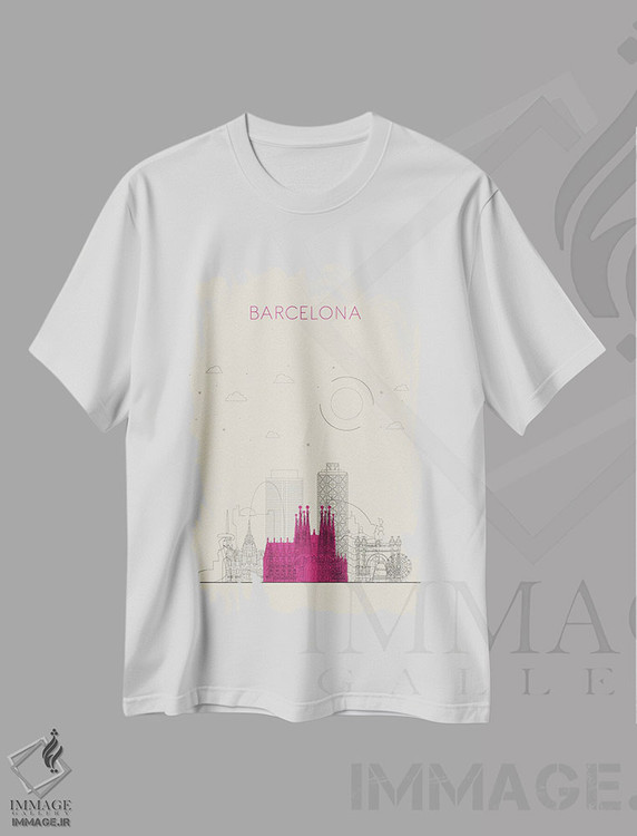 تیشرت طرح دار نمای شهری بارسلون، اسپانیا، هنر دیجیتال اثر آیشه دنیز آکِرمان | immage.ir