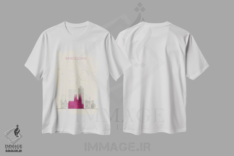 تیشرت طرح دار نمای شهری بارسلون، اسپانیا، هنر دیجیتال اثر آیشه دنیز آکِرمان | immage.ir