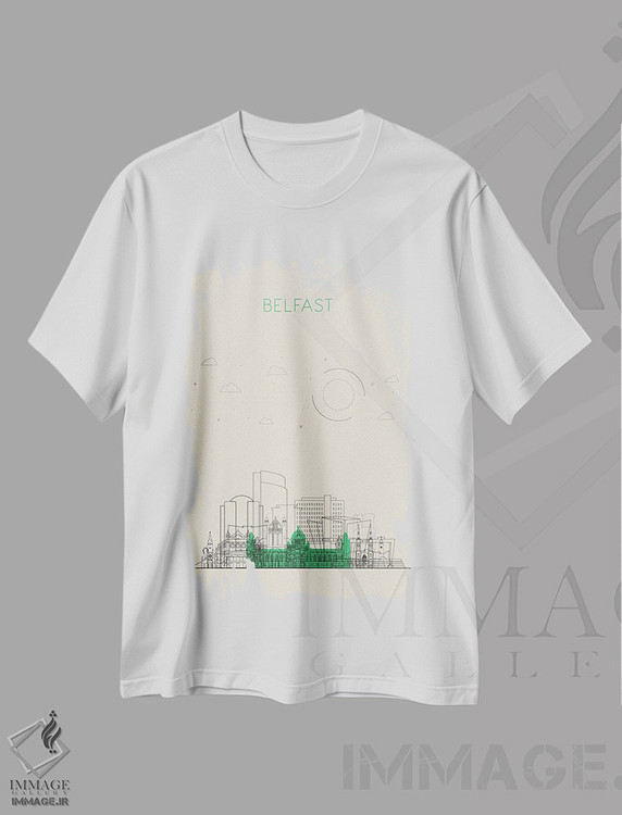 تیشرت طرح دار نمای شهری بلفاست، بریتانیا، هنر دیجیتال اثر آیشه دنیز آکِرمان | immage.ir