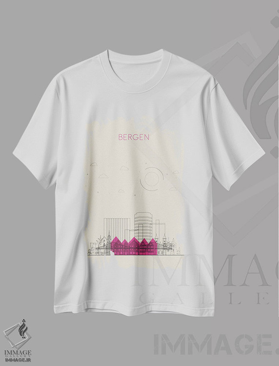 تیشرت طرح دار نمای شهری برگن، نروژ، هنر دیجیتال اثر آیشه دنیز آکِرمان | immage.ir