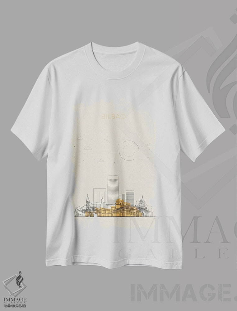 تیشرت طرح دار نمای شهری بیلبائو، اسپانیا، هنر دیجیتال اثر آیشه دنیز آکِرمان | immage.ir