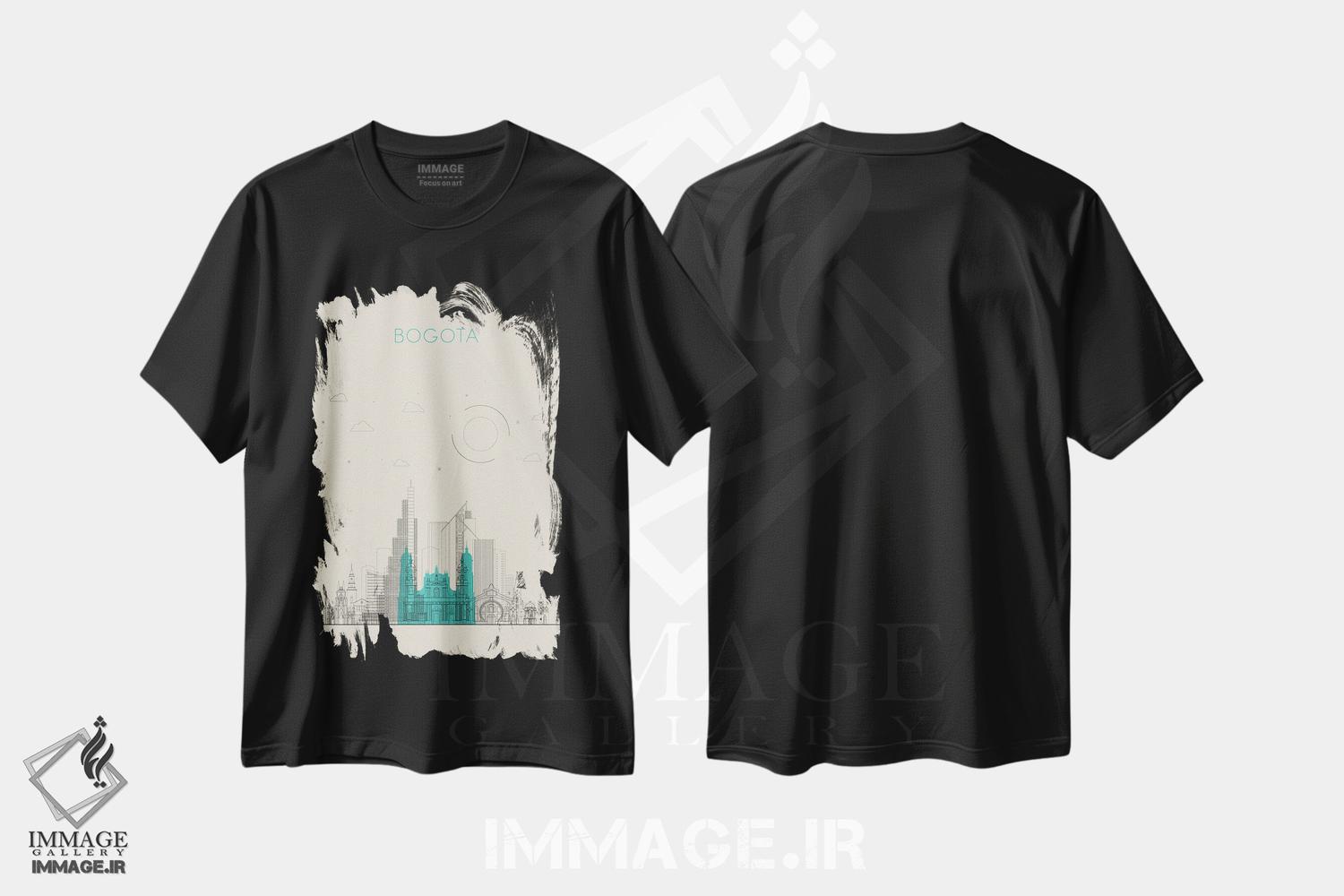 تیشرت طرح دار نمای شهری بوگوتا، کلمبیا، هنر دیجیتال اثر آیشه دنیز آکِرمان | فروشگاه ایماژ
