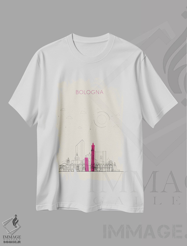 تیشرت طرح دار نمای شهری بولونیا، ایتالیا، هنر دیجیتال اثر آیشه دنیز آکِرمان | immage.ir