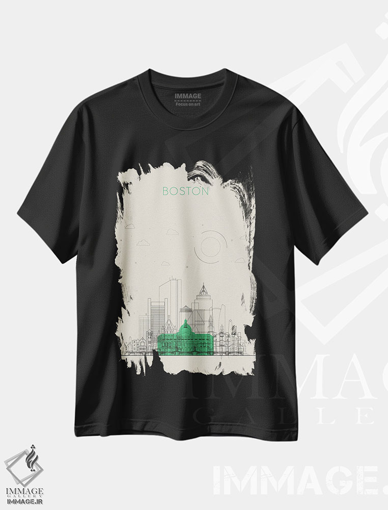 تیشرت طرح دار نمای شهری بوستون، ماساچوست، هنر دیجیتال اثر آیشه دنیز آکِرمان | فروشگاه ایماژ