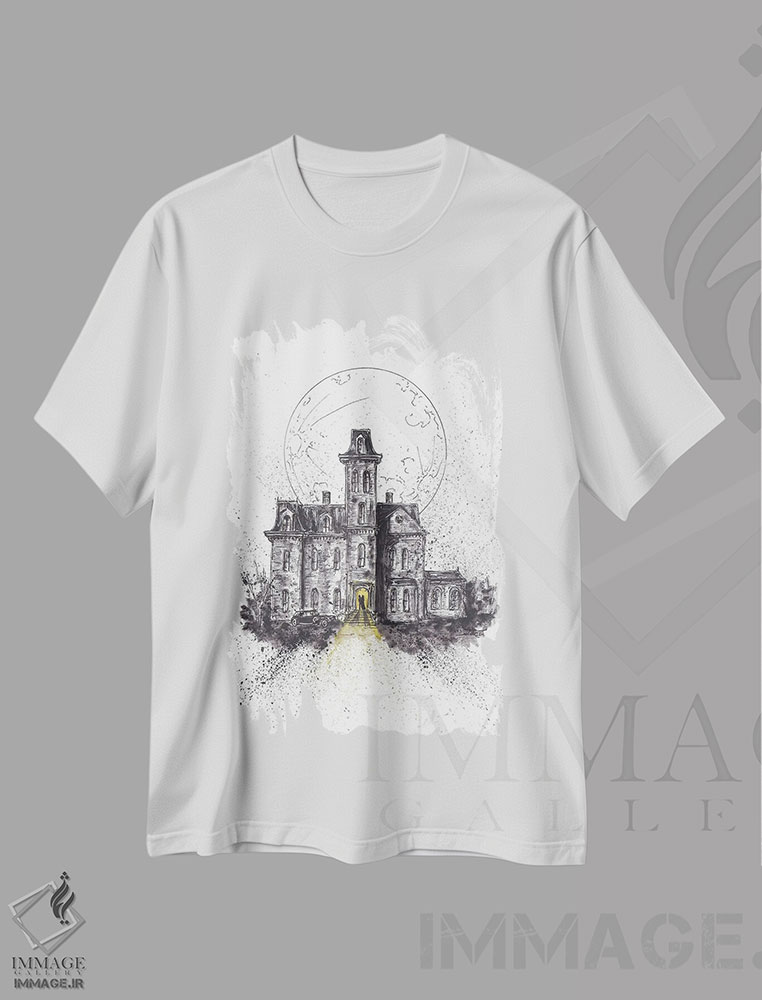 تیشرت طرح دار خانه خانواده آدامز، دست نقاشی و طراحی دستی اثر آدام مایکلز | immage.ir