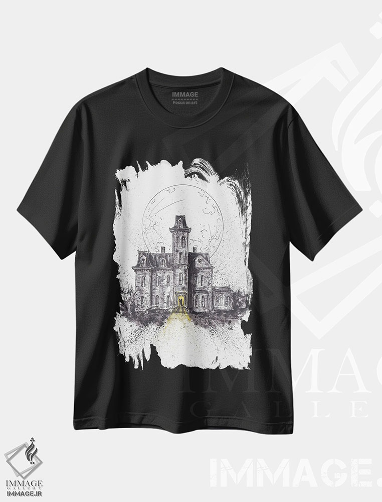 تیشرت طرح دار خانه خانواده آدامز، دست نقاشی و طراحی دستی اثر آدام مایکلز | فروشگاه ایماژ