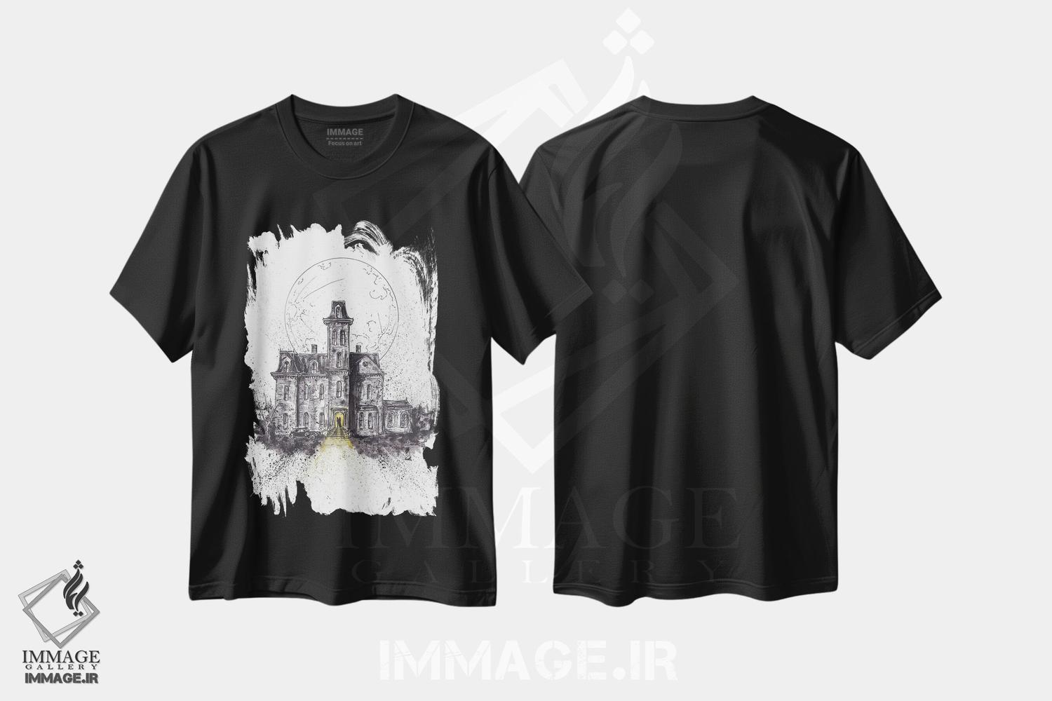 تیشرت طرح دار خانه خانواده آدامز، دست نقاشی و طراحی دستی اثر آدام مایکلز | فروشگاه ایماژ